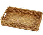 Rattan Serving Tray, Rectangle Coffee Table Tray with Handles, Decorative Ottoman Tea Tray Wicker Basket for Coffee, Bread, Fruits, Snacks, Breakfast, Drinks, Table Decor - size: 14.5" x 9.2" x 2.6"