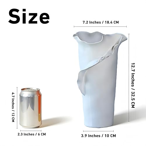 Abstract Irregular Ceramic Vase, White Irregular Pottery Vase, Handmade Decorative Minimalist Flower Vases for Modern Home, Tabletop, Shelf & Office - size: 21" x 20" x 32"