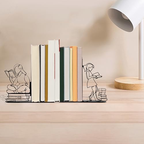 Ecqizer Bookends Decorative Book Ends Decorative Reading Decor Reading Book end Bookshelf Decor for Bedroom Library Office School Book Display Desktop Organizer Gift for Book Lovers, Black