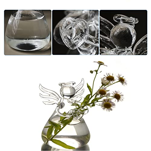 Angel Design Glass Vases Clear Flower Plant Terrarium Container Hanging Vase Wedding Decor Garden Ornaments Hanging Planter (Pack of 5) - size: 5pcs