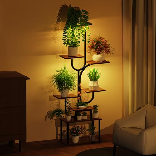 Indoor Plant Stand with Grow Light, 8-Tier U-Shaped Space-Saving Corner Plant Stand, Multi-Size Metal Plant Rack for Home and Balcony Decor