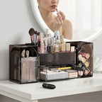 INVSSENE Stackable Makeup Organizer Countertop, Storage Perfume Skincare Cosmetic Lipstick Face Mask Makeup Brush Palettes, Ideal for Vanity Bathroom Counter - color: 3516 Coffee+Clear