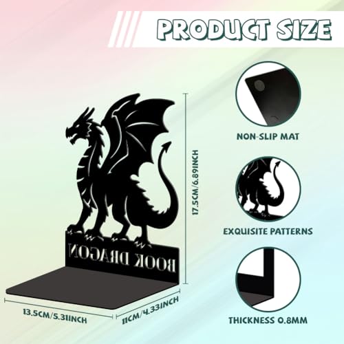 Peacoblue Metal Bookends for Shelves, Modern Decorative Heavy Duty Study Book Ends Stoppers for Office, Desk, Shelf, Room 5.3"x4.3"x6.9" Cast Iron Simple Tall Bookends 1 Pair (Dragon) - style: Dragon