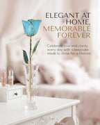 Forever Rose Hand-Dipped in 24K Gold, Aquamarine-Inspired March Birthstone with Sparkles, Real Rose in Luxury Gold Gift Box & Clear Glass Bud Vase – Perfect Ready for March Birthday or Any Occasion - color: March Aquamarine Sparkle