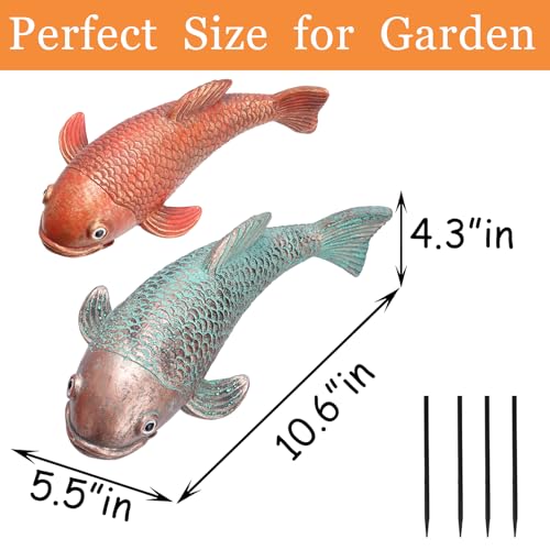 Teaeeno Antique Ceramic Koi Fish Garden Statues - Set of 2 | Exquisite Fish Sculptures for Outdoor, Patio, Pond, and Garden Decorations (Color) - color: Gold