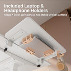 PEGZONE Desk Extender Tray, 24" x 12" Clamp On Shelf, Desk Extension with Laptop Holder, Table Arm Rest, Clamp On Keyboard Tray for Office and Home, Workstation Organizer, Medium, White - size: 24 x 12 inch, style: White with laptop shelf