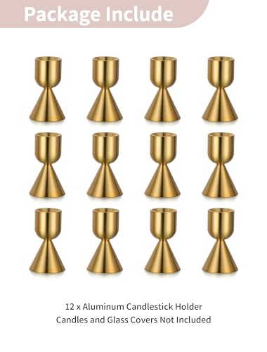 NUPTIO Gold Candlestick Holder Bulk: Set of 12 Brass Taper Candle Stick Holders - Small Aluminium Candleholder for Thanksgiving Birthday Christmas Decor - size: Style 1