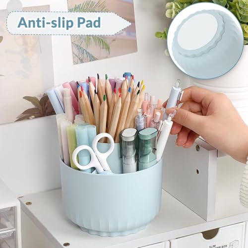 SKYDUE 360 Degree Rotating Desk Organizer, Dual-Purpose Pencil Pen Holder for Desk, Rotating Pencil Cup with 5 Slots, Office Supplies, Desk Decor for Office, School, Home - color: Blue