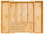 Bamboo Kitchen Silverware Drawer Organizer - Expandable Wood Utensil Holder with Dividers, Luxury Cutlery Storage Tray for Kitchen Utensil and Flatware (5-7 Slots with Removable Knife Block, Natural) - color: Natural