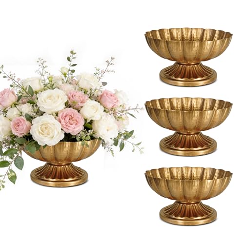 Small Gold Vases for Centerpieces: Antique Gold Flower Vase for Wedding 4 Inch Brass Compote Vase Metal Pedestal Bowl Flower Urn for Party Event Home Decor Set of 4 - size: 3.98 Inches - 4 Pcs
