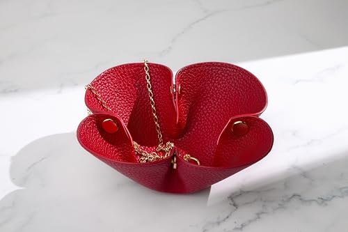 Leather Jewelry Valet Tray for Women and Men, Leather Jewelry Tray 5.5 inches, Small Tray for Bedside Nightstand Desk, Foldable Travel Dish Plate for Key,Wallet,Watch,Coin,Jewelry (Red), TR2024 - color: Red