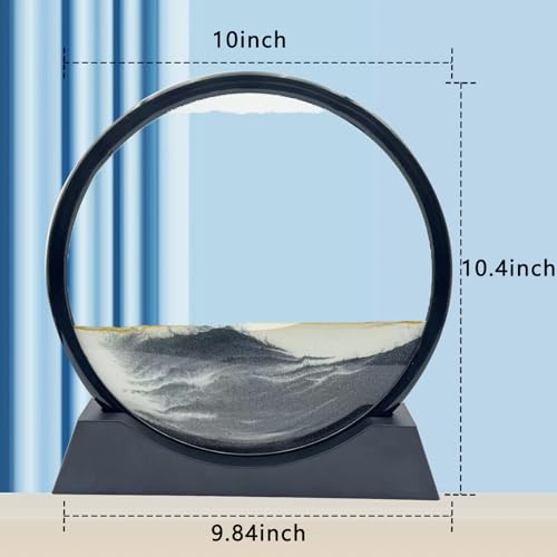AzureLeap Moving Sand Art Liquid Motion, 3D Deep Sea Sandscape Color Quicksand Decor, Round Glass Moving Sand Art Picture Relaxing Desktop Home Office Work Decor (12 inch-Black) - color: BLACK, size: 12 inch