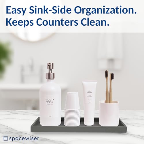 Spacewiser Countertop and Vanity Tray - 11.7" Silicone Bathroom Tray Countertop, Dish Soap Trays for Kitchen Counter, Sink Organizer Caddy Accessories, Toilet Plant Shower Makeup Mat Oil Holder - color: Modern Gray, size: Large 11.7”