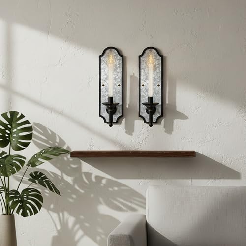 Vintage Wall Sconce Candle Holder, Black Bronze with Galvanized Metal Backplate, 16.14x4.92 Inch, Decorative Wall Mount, 2-Pack