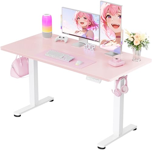 ErGear Height Adjustable Electric Standing Desk, 48 x 24 Inches Sit Stand up Desk, Memory Computer Home Office Desk, Pink - color: Pink, size: 47.2 x 23.6 Inches
