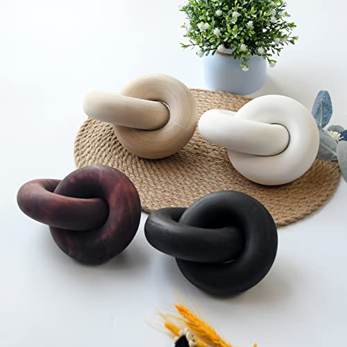 Wooden Knot for Coffee Table Decor Shelf Decor Boho Home Decor Statues, Modern Farmhouse Bookshelf Decorative Objects Wood Chain Link for Living Room- Black - color: Black