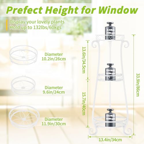 KMOTASUO 3 Tier Metal Plant Stand for Multiple Large Planters Indoor Outdoor Organizer, Heavy Duty Tall Flower Rack for Corner Patio Bathroom Office Corner, Modern Sturdy Vertical Iron Rack, White - color: White, size: 3 Tier