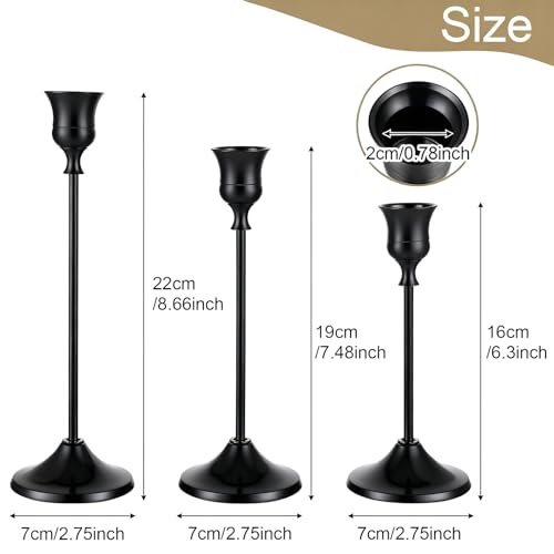 12 Pack Black Candlestick Holders, Vintage Taper Candle Holders Set in 3 Sizes for Dining Table, Fireplace, Party Decor - color: Black