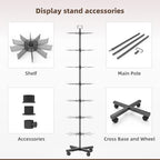 Retail Display Racks 7 Tier Spinning Display Stand, Movable Shop Spinner Rack with Hooks, Retail Display Stand for Jewelry Keyring Hats Socks Toys (Black) - color: Black, style: 7 Tier