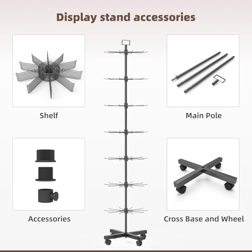 Retail Display Racks 7 Tier Spinning Display Stand, Movable Shop Spinner Rack with Hooks, Retail Display Stand for Jewelry Keyring Hats Socks Toys (Black) - color: Black, style: 7 Tier