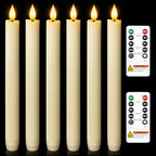 Homemory 6 Pcs Wax Flameless Taper Candles with Remote Timer and Dimmer, LED Candle Sticks with Flickering Light, Ivory Battery Operated Window Candles, 9.6 Inches for Wedding Home Indoor Decoration - style: Modern - Ivory 9.6"