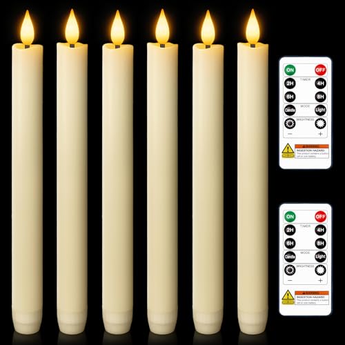 Homemory 6 Pcs Wax Flameless Taper Candles with Remote Timer and Dimmer, LED Candle Sticks with Flickering Light, Ivory Battery Operated Window Candles, 9.6 Inches for Wedding Home Indoor Decoration - style: Modern - Ivory 9.6"