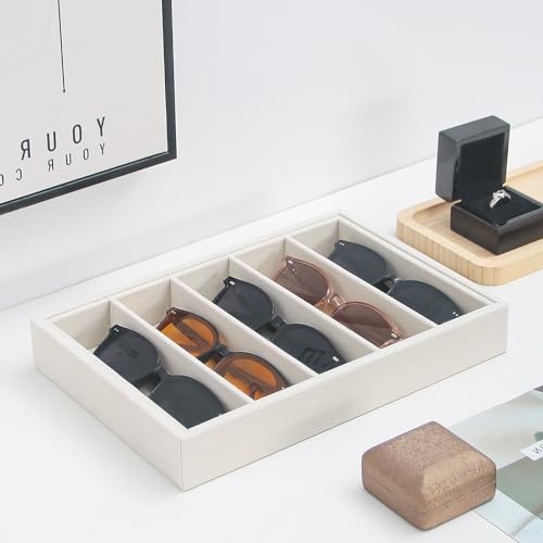 Bedside Organizer - Multi-use Holder for Desk Drawer, Nightstand, Desktop - Catchall Tray for Jewelry, Sunglasses, Phone, Watch, Perfume, Lipstick (Beige 5Grid) - color: Beige Velvet, size: 5 Grid