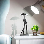 Sziqiqi Iron 6th Sculpture for Wife - Black Metal Couple Statue Kissing Under Umbrella Man Woman Sculpture Figurines for Shelf Mantel Fireplace Entry Bookshelf Television Room - style: Umbrella