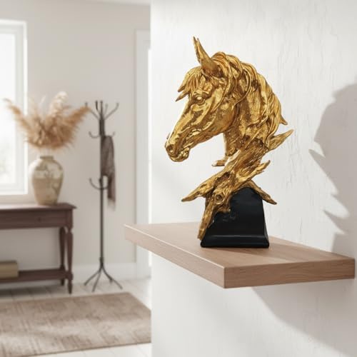 16" Animal Horses Head Bust Table Sculpture Retro Resin Home Decor Statue for Bedroom,Living Room,Dining Desk,Bookshelf,Office,Study and Coffee Tables（Gold） - color: Gold