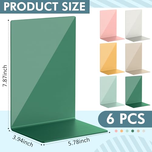 6 Pack Acrylic Bookends, Thickened Colorful Book Ends for Shelves, Assorted Colors, Stable Non-Slip Book Stoppers for Home Office Classroom Organization(Modern Bohemian Colors) - color: Modern Bohemian Colors