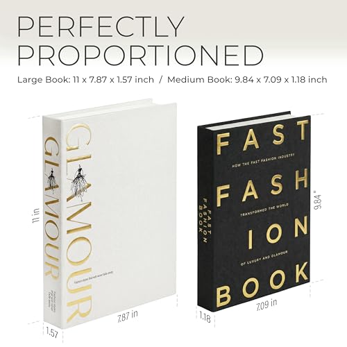 Decorative Books for Home Decor – Black & White Linen Faux Books for Decoration: Aesthetic Fake Book Shelf, Living Room, Mantle, Entryway & Coffee Table Decor – Stack Faux Book Storage Box, Set of 2