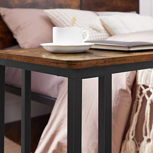 VASAGLE End Table, C Shaped TV Tray with Metal Frame Rolling Casters, Industrial Side Table for Living Room Bedroom, 19.7 x 13.8 x 23.6 Inches, Rustic Brown and Black - color: Rustic Brown + Black