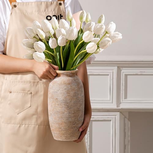 Ceramic Flower Vase, 12.5" Large Rustic Farmhouse Vases Home Decor Tall Pottery Decorative Pampas Vase for Table Living Room Entryway Mantel Bookshelf Bedroom Bathroom Kitchen-Yellow - color: 12.5“ H - Yellow