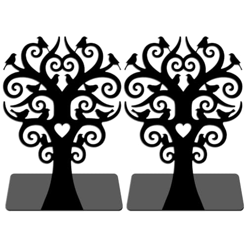 WADORN 1 Pair Branches Bird Metal Decorative Bookend for Shelves, Heavy Duty Book Ends Modern Non-Skid Books Holder Stand Black Book Support Stoppers for Desk Bookshelf Office Home, 5.3x4.3x7.9 Inch - color: Branches Bird