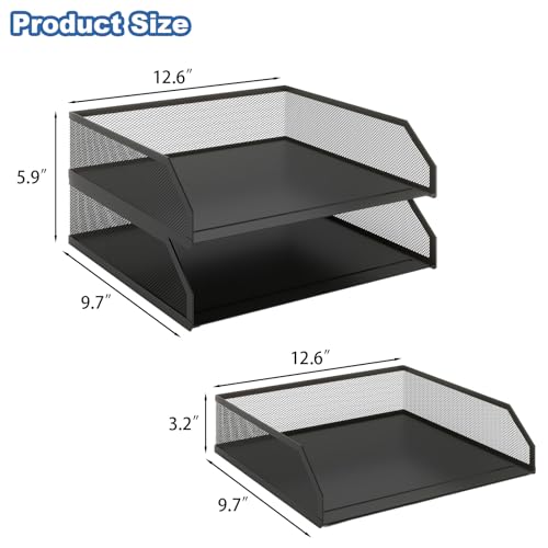 Natwind 2-Tier Stackable Paper Tray, Metal Mesh Desktop Organizer, A4 Paper Sorter, Letter Trays,File Folder Sorter Organizer with Sliding Tray for Home, Office, School (Black) - size: 2 Tier