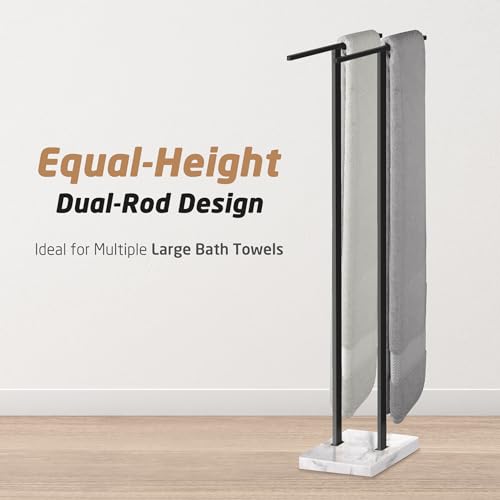 KES Standing Towel Rack, 37" H (Equal Height) Towel Rack Stand with Marble Base, Free Standing Towel Racks for Bathroom Floor, 18/8 Stainless Steel Matte Black, BTH229-BK - color: White Marble & Black Bar, size: 37" H (Equal-height)