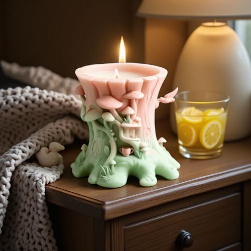 1 Pc Exquisite Mushroom Tree Stump Resin Silicone Mold Plant Flower Pot Epoxy Clay Silicone Mold for DIY Candles Pen Holders Storage Boxes Home Decoration Candle Holder Vases Plaster Trays - color: Tree Resin Mold