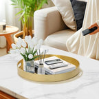 MAONAME 13" Gold Round Decorative Tray for Coffee Table, Modern Serving Tray with Handles, Foil Ottoman Trays, Bathroom Decor - size: 13"