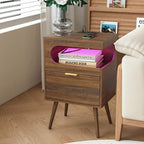 Veegle Nightstand,Modern Bedside Table with Storage Drawer and Open Wood Shelf, Accent Night Stand with Solid Wood Legs for Living Room, Bedroom and Small Spaces,Easy Assembly (Walnut Brown) - color: Walnut Brown