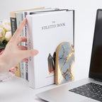Gold Cracked Marble Texture Wooden Bookends Shelves 2 PCS Minimalism Sturdy Book Holders Desktop Organizer for Home Office Libraries - color: Color