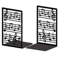 Peacoblue Metal Bookends for Shelves, Modern Decorative Heavy Duty Study Book Ends Stoppers for Office, Desk, Shelf, Room 5.3"x4.3"x7.9" Cast Iron Simple Tall Bookends 1 Pair (Music Notes and Staves) - style: Music Notes and Staves
