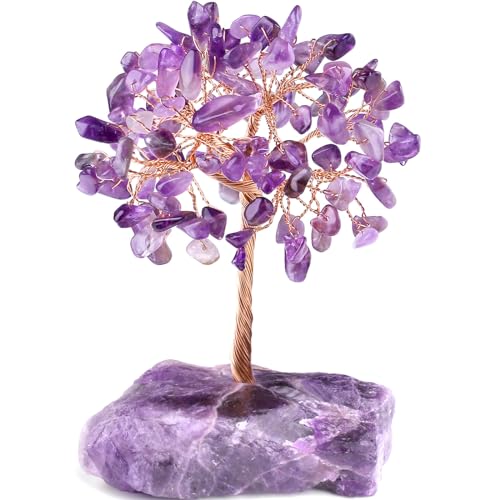 QINJIEJIE Amethyst Crystal Tree of Life Decor Crystals and Healing Stones Reiki Natural Crystals Base Copper Wire Spiritual Meditation Energy Purple Room Office Desk Decor Purple Gifts for Women - color: A-purple - Amethyst, size: 5.2 in