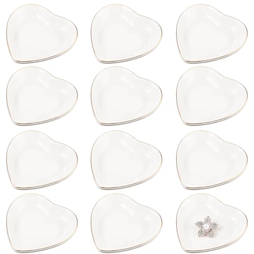 Shappy 12 Pcs Ceramic Jewelry Tray 4.5 in Ring Dish Bulk Decorative Trinket Dish for Bridal Christmas Birthdays Gifts - style: Heart