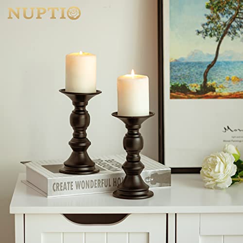 Nuptio 10 Pcs Black Candle Holders for Pillar Candles, Metal Candle Holder for 50mm Candles, Pillar Candle Holder Centerpieces for Wedding Anniversary Housewarming Christmas Party Tables - color: Black, size: 10 Pcs