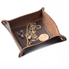USA Handmade Premium Leather Valet Tray, Jewelry Organizer With Brass Rivets (Dark Walnut Brown, Mini) - color: Dark Walnut Brown, size: 2.5" x 2.5" x 1"