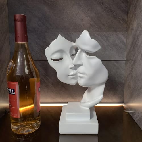 Couples Kiss Sculpture,White Thinker Resin Statue Ornaments,Silence is Gold Abstract Art Figurine,Abstract Style Sculptures,Living Room Desk Decorations,Bookshelf Decorative Objects - color: White