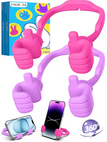 Easter Basket Stuffers for Teen Girls Boys Kids Cell Phone Stand - 2 Pack Thumbs Up Lazy Phone Holder for Desk Birthday Easter Gifts for Adults Women Men(Bright Purple & Hot Pink, 2) - color: Bright Purple & Hot Pink, size: 2