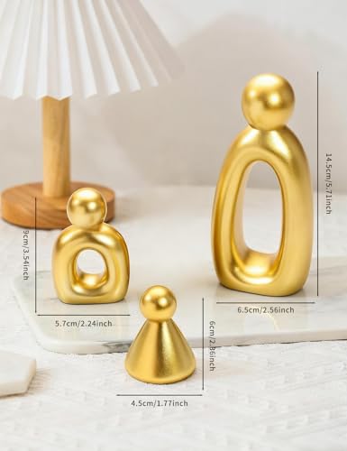 Abstract Family of 3 Figurines Modern Sculptures - Minimalist Home Decor for TV Stand, Bookshelf, Living Room | Decorative Accents and Gift Ideas as Knick Knacks for Shelves (GLOD) - color: Glod