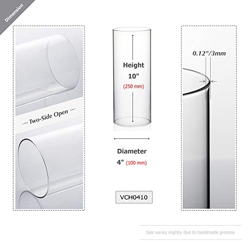 WGVI Hurricane Candle Holder Sleeve, Wide 4", Height 10", Clear Glass Cylinder Candleholder, Chimney Tube, Open Ended Candle Shade, 1 Piece - size: 4"x10"H