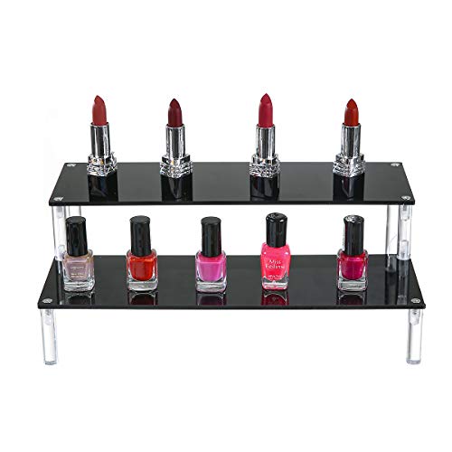 BYCY Acrylic Black 2-Tier Riser Display Shelf for Figures, Desserts Holder, Collections Organizer and Cosmetic Items Shelf (2 Tier 12" X 6.9" X 4.25")… - color: 2tier black